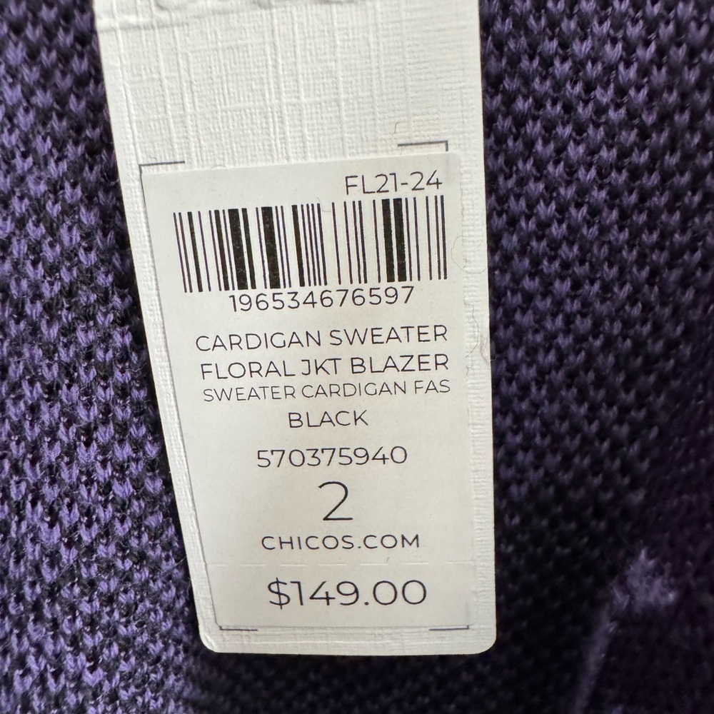 Chico's Purple and Black Floral sweater knit Blazer - Picture 3 of 3
